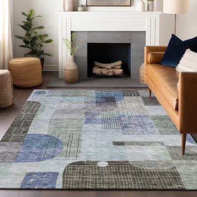 Machine Washable Indoor/ Outdoor Abstract Contemporary Chantille Rug