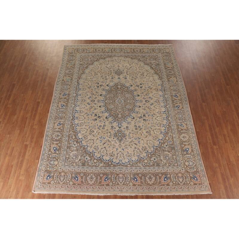Hand Knotted Oriental 100% Wool Carpet Traditional Floral Peach Mashad Area Rug - 12' 6'' X 9' 7''