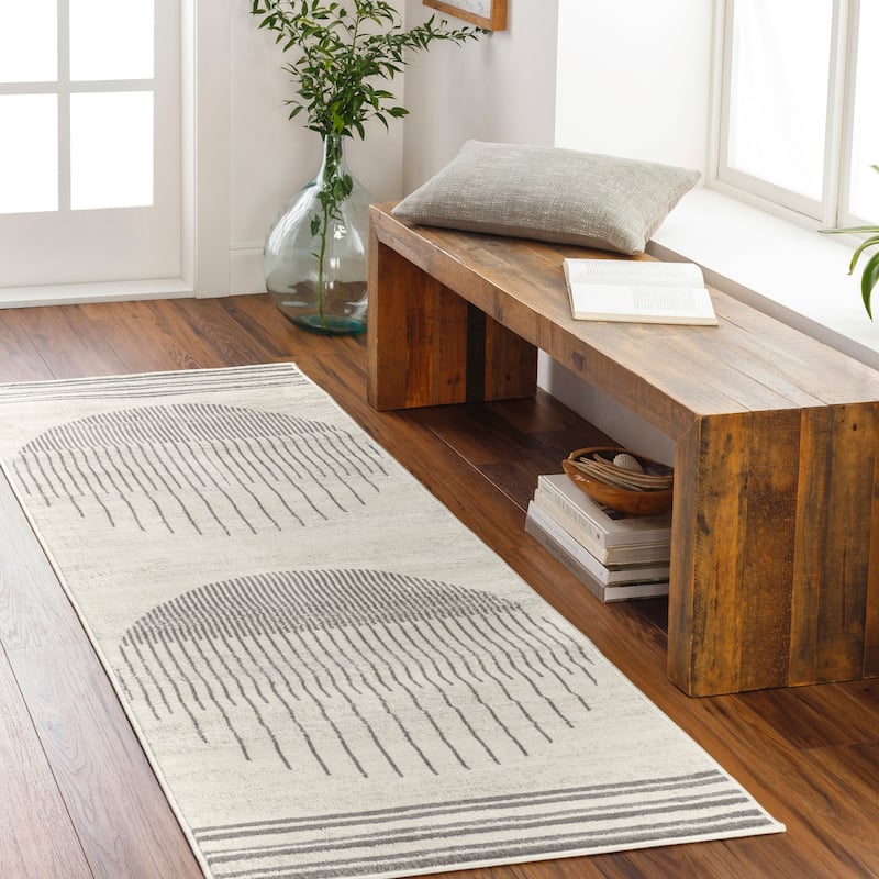 Livabliss Joel Mod Black/Ivory Ombre Geometric Striped Area Rug - Grey/Off-White - 2' 7" x 7' 3"