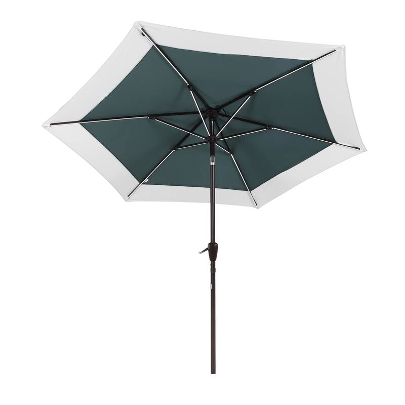 Sidney 9 ft. 2-Tone Solar LED Market Patio Umbrella with 12 LED Strip Lights, Auto-Tilt, Crank and UV Protection, by JONATHAN Y