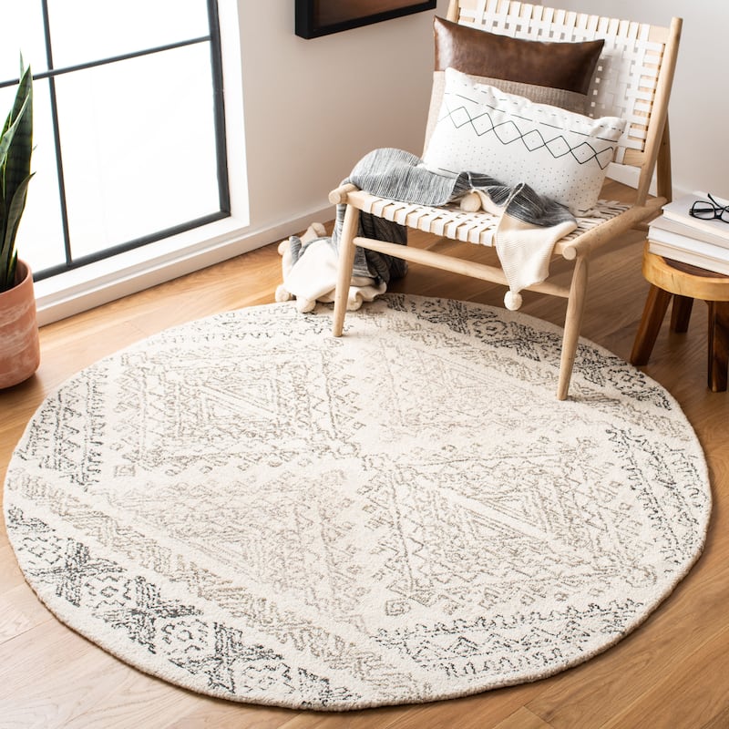 SAFAVIEH Handmade Micro-Loop Lizzi Moroccan Wool Rug - 5' Round - Ivory/Light Brown