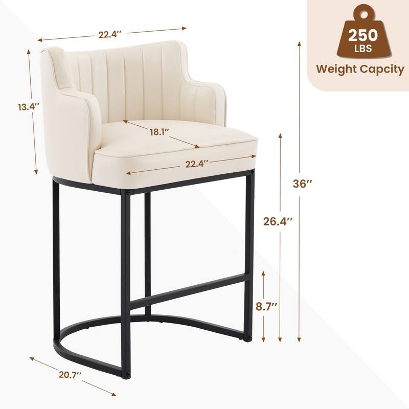 2-Piece Bar Stools with PU Ring Back & Cushioned Seat
