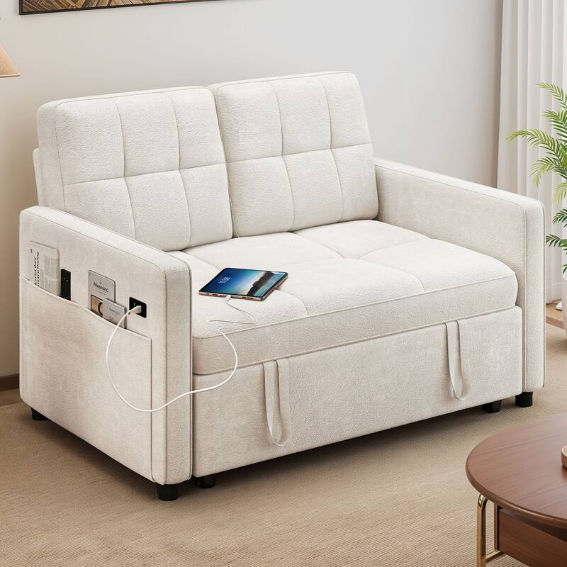 Moasis 3-in-1 Multi-Functional Sleeper Sofa with Iron Frame Pull-Out Bed,Loveseat Bed with USB Port