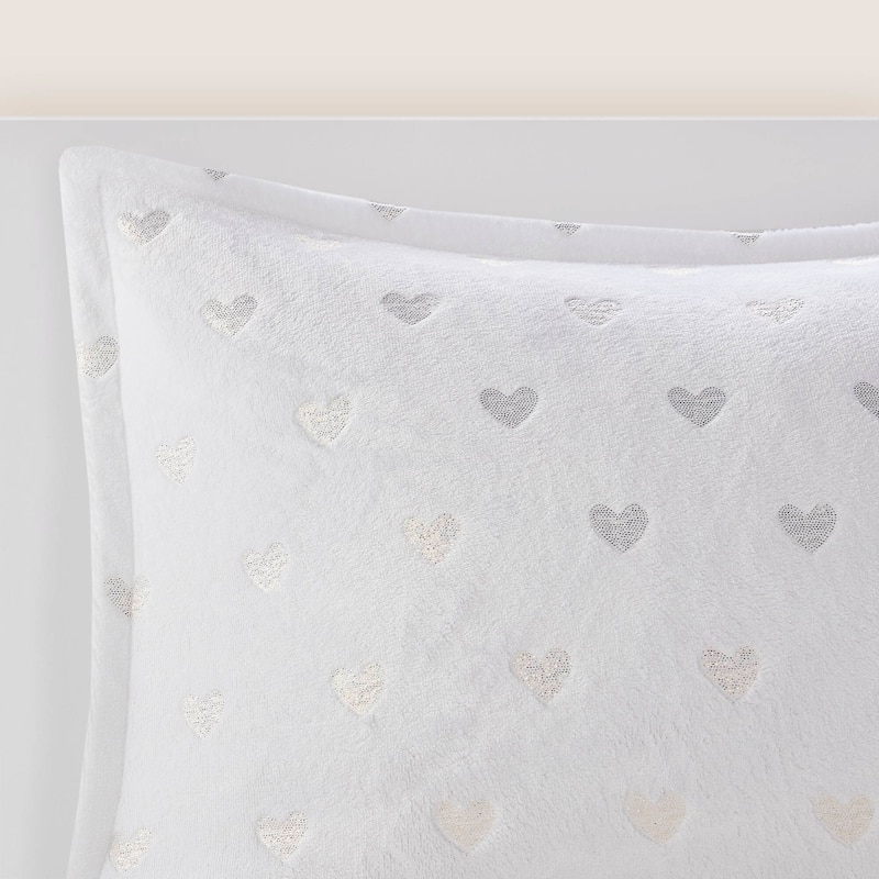 3 PCS Twin/Twin XL Metallic Printed Plush Comforter Set with Throw Pillow White/Gold