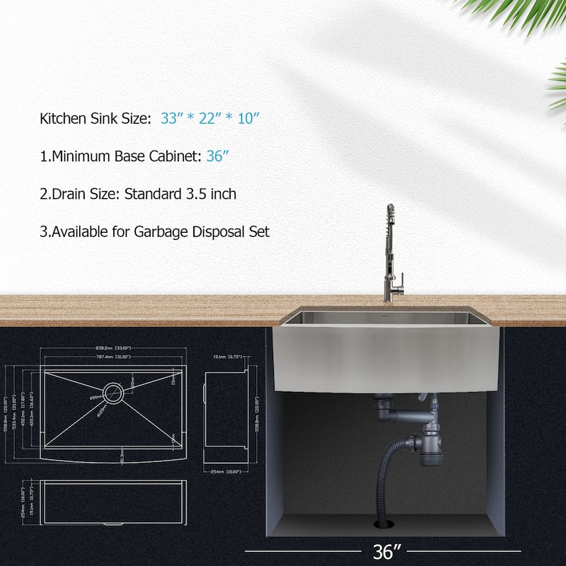 Apron-Front Stainless Steel 33 in. 16-Gauge Single Bowl Farmhouse Kitchen Sink with Workstation - 33" L x 22" W x 10" D