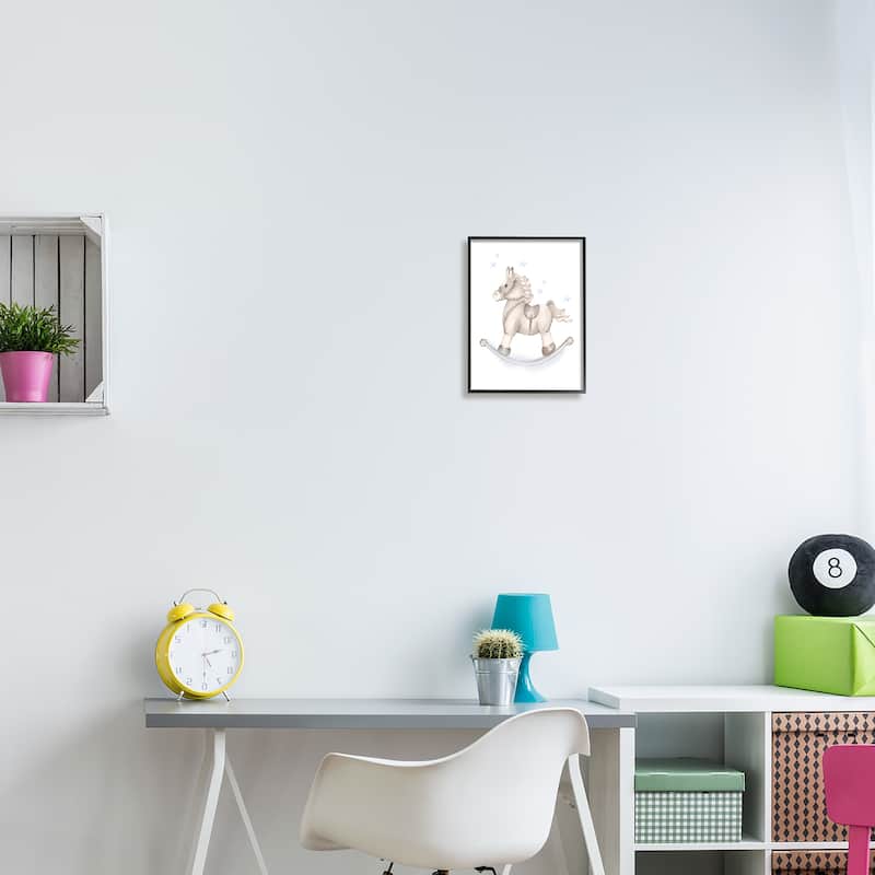 Stupell Gentle Rocking Horse Blue Stars Nursery Playroom Framed Wall Art, Design by Studio Q - Off-White