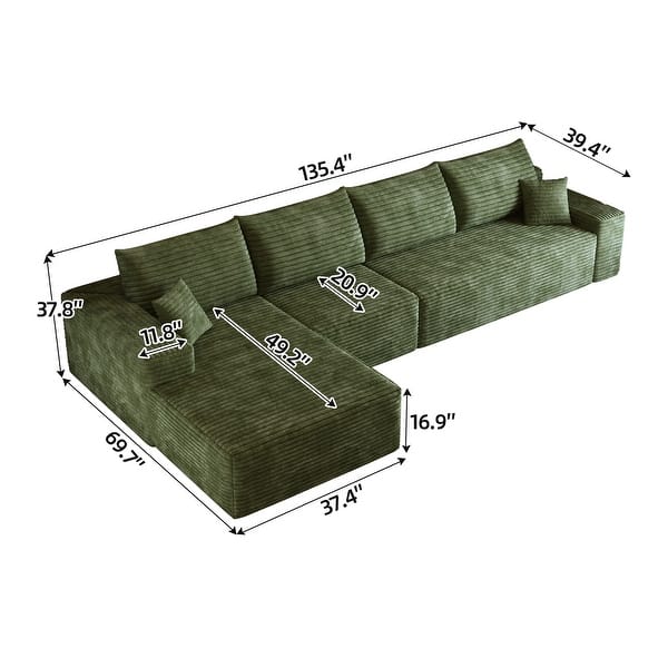 135 Cloud Sectional Couch L Shape Chaise Modern Modular Sofa Deep Seat ...