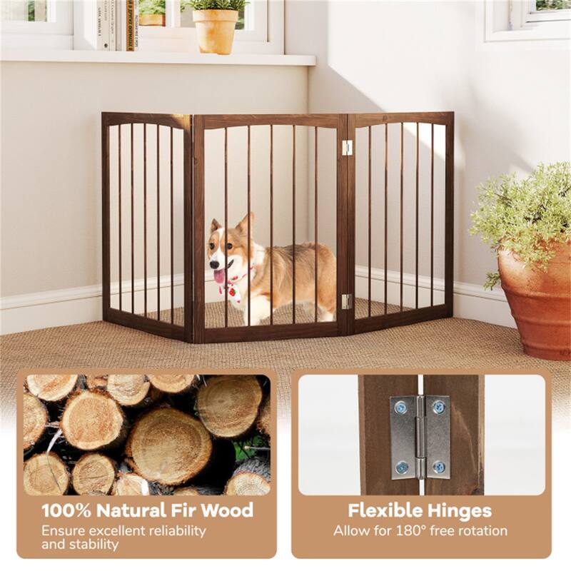 3 Panel Freestanding Wooden Dog Gate Pet Barrier for Doorways Kitchens or Bedrooms - 21" x 1.6" x 30"