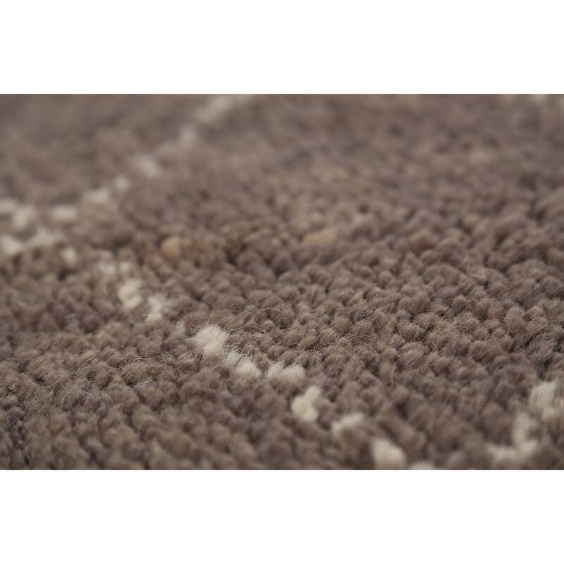 All-Over Brown Trellis Moroccan Indian Rug Hand-Knotted Wool Carpet - 5'1" x 8'2"