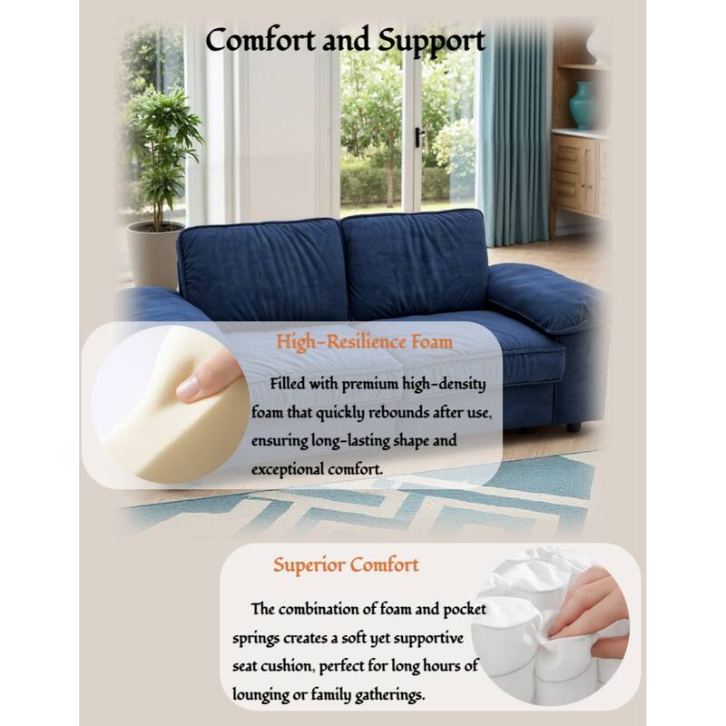 Roomfitters Modern Overstuffed Upholstered Sofa with Hidden Storage and Padded Arms, Comfy Loveseat for Small Space