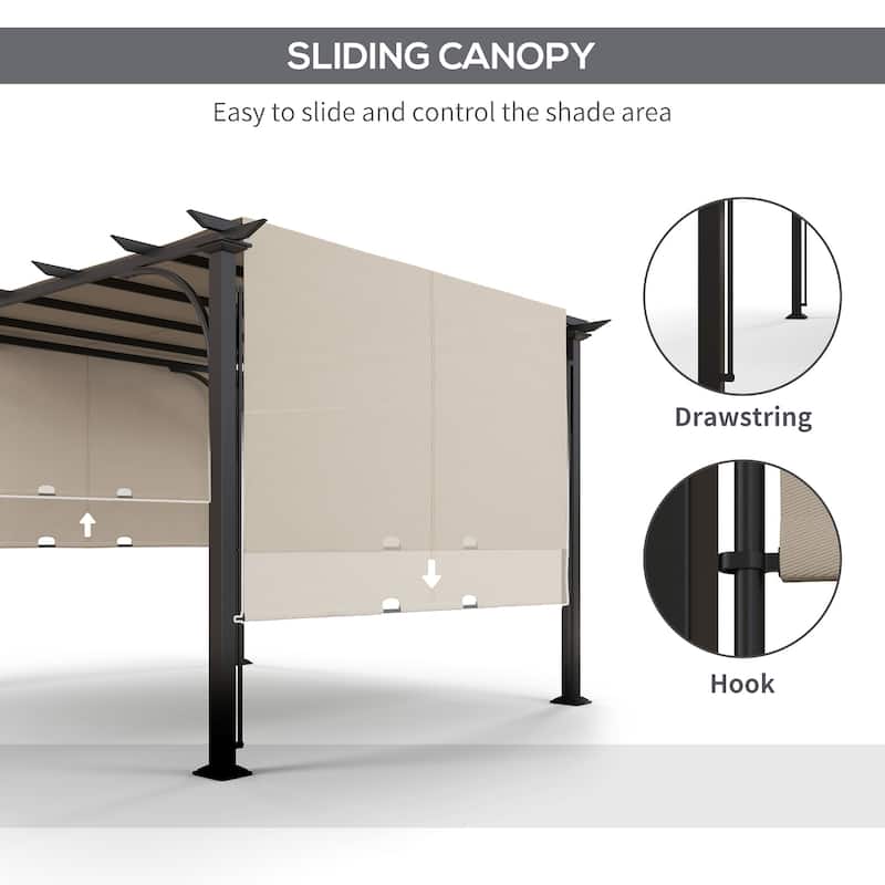 Outsunny 10' x 10' Outdoor Pergola Patio Gazebo Retractable Canopy Sun Shelter with Steel Frame