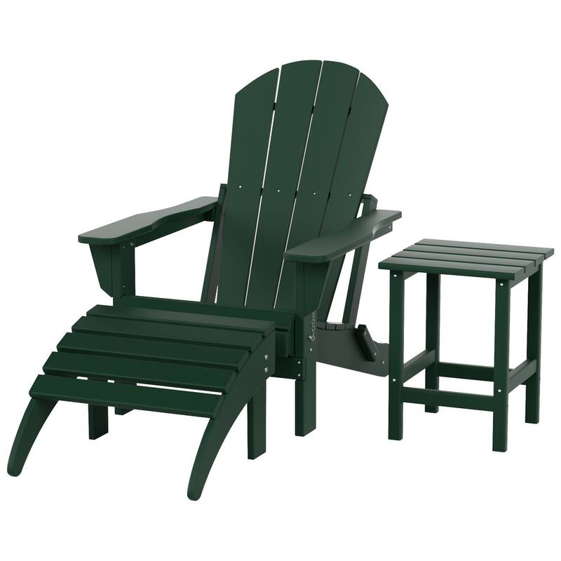 Polytrends Laguna Hdpe All Weather Outdoor Patio Foldable Adirondack Chair With Ottoman And Side Table (3-Piece Set)