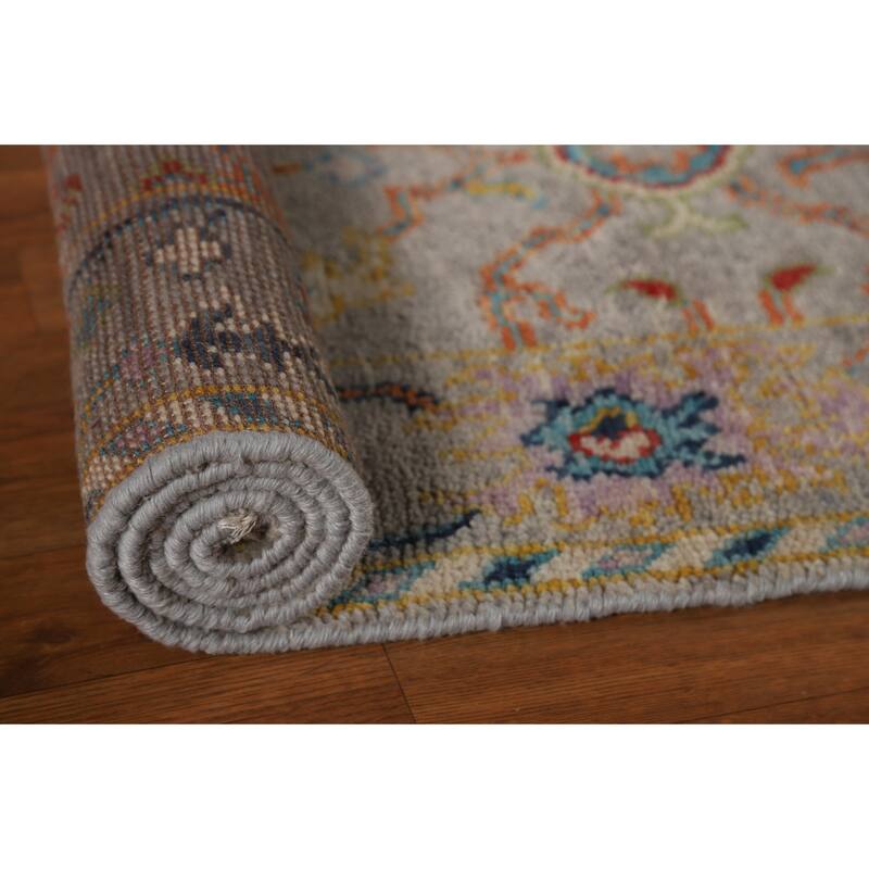 All-Over Gray Oushak Indian Runner Rug Handmade Wool Carpet - 2'6"x 8'0"