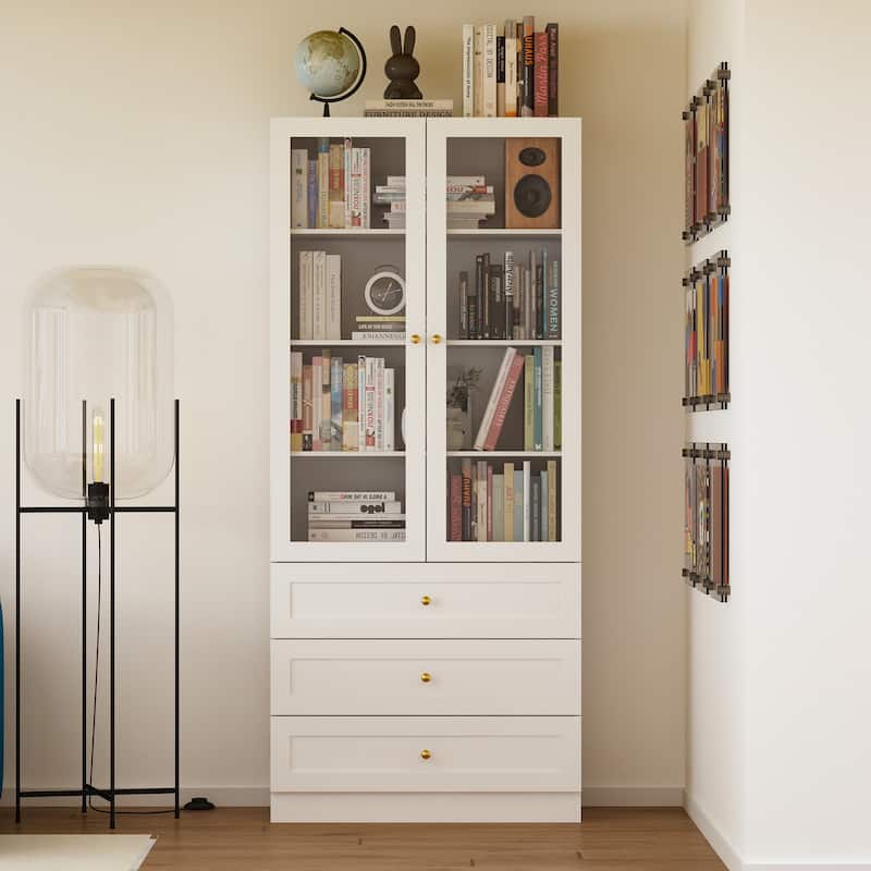 70.9" Storage Cabinet with Glass Doors Office Cabinet Display Cabinet