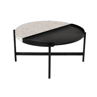 Round Coffee Table With Segregated Metal And Concrete Top Black And White Overstock 31823573