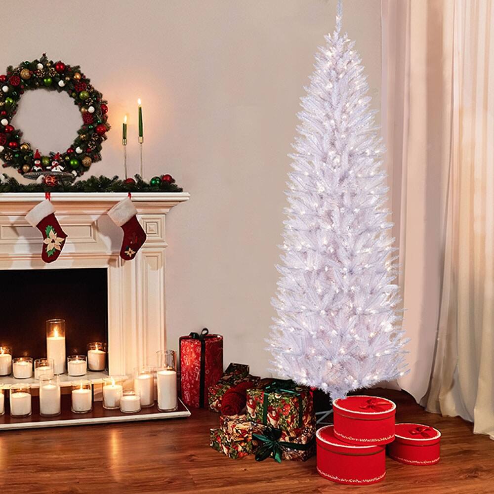 Puleo International 6.5 ft. White Pencil Fraser Fir Christmas Tree