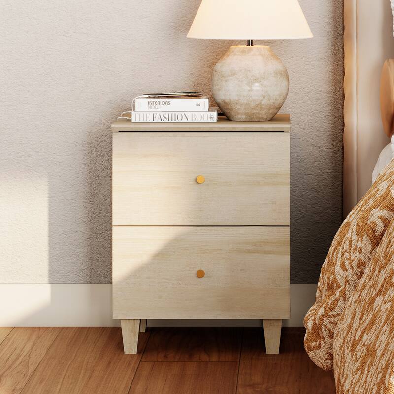 2 Drawer Nightstands with Charging Station for Bedroom
