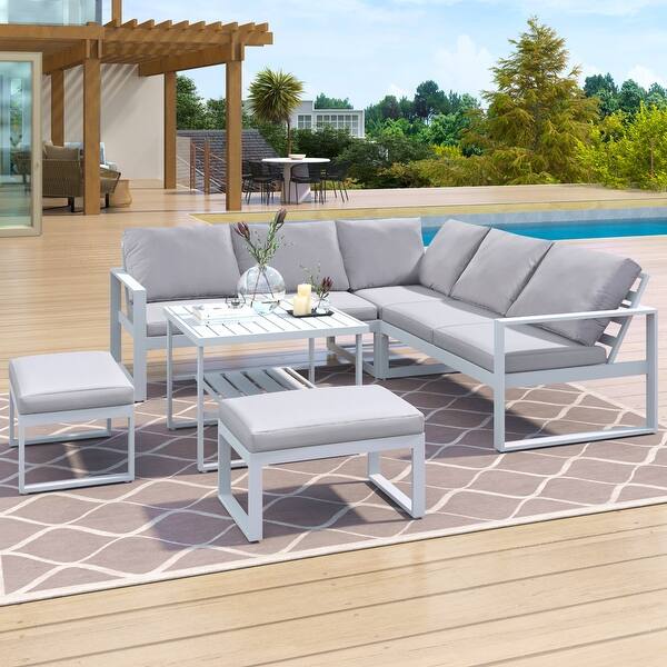 slide 2 of 29, Industrial Style Outdoor Sofa Combination Set White