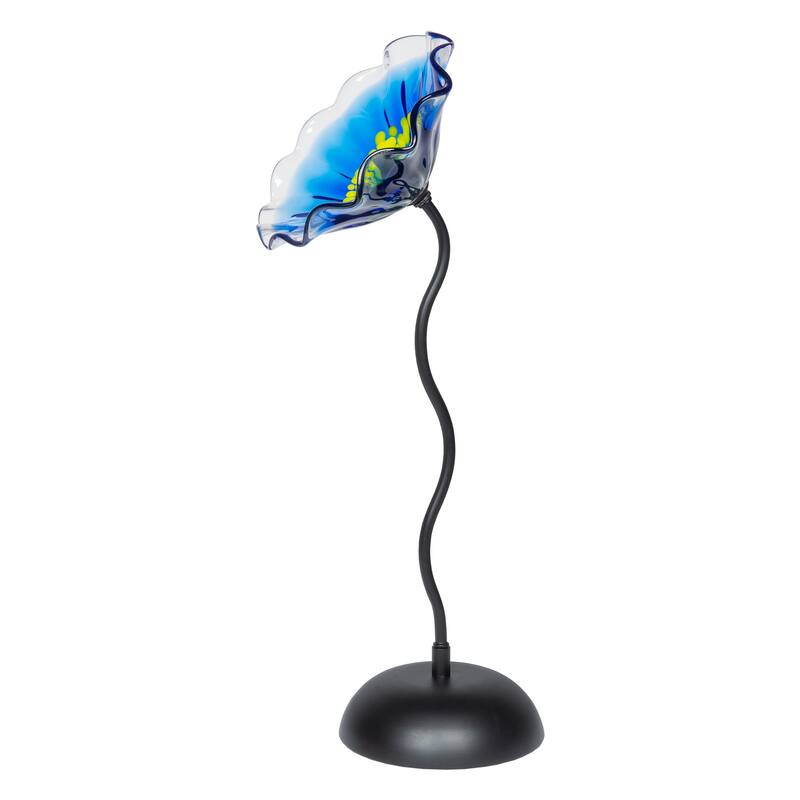 Fiore Bloom 23 IN Tall Blue Flower Art Glass Sculpture with Metal Stand