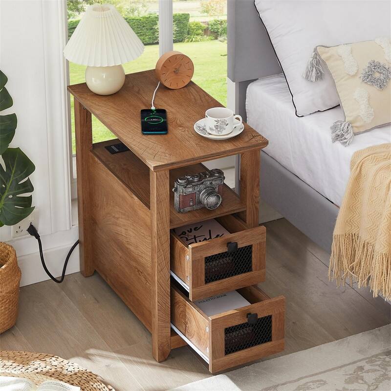 End Table with Charging Station - 13.78"D x 23.6"W x 24.8"H