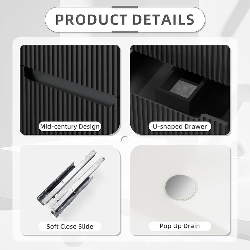 24" Wall Mounted Bathroom Vanity with Ceramic Sink, Floating Cabinet with 2 Soft-Close Drawers, Modern MDF Storage Combo