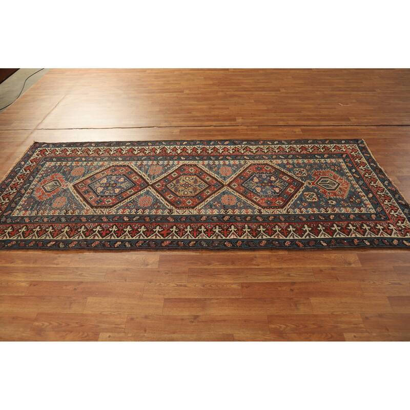 Hand Knotted Oriental 100% Wool Carpet Traditional Tribal Navy Blue & Blues Kazak Area Rug - 8' 6'' X 3' 8''