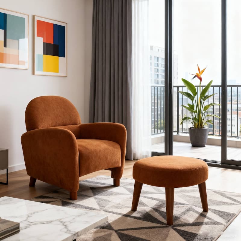 Orange Sofa Chair Leisure Chair with Removable Ottoman, Side Chair Club Chair Upholstered Chair Office Chair