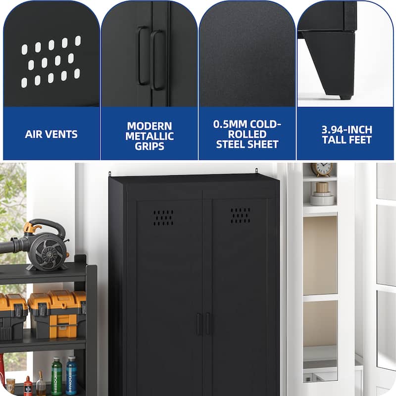Moasis 71" Tall Metal Storage Cabinet with Doors and Adjustable Shelves