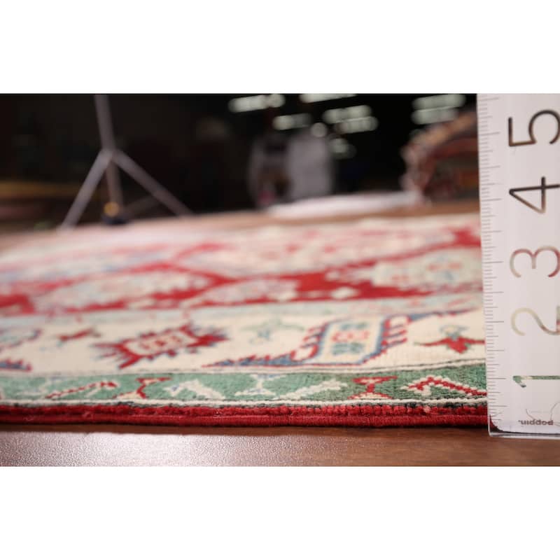 Geometric Red Kazak Oriental Area Rug Hand-Knotted Wool Carpet - 5'1" x 6'8"