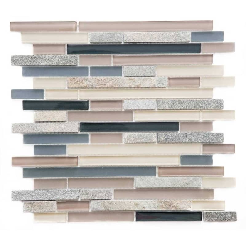 Victory Brick 1x3 Glass Linear Mosaic Tile - Wall, Backsplash - 4 x 4 Sample - Beach Wave