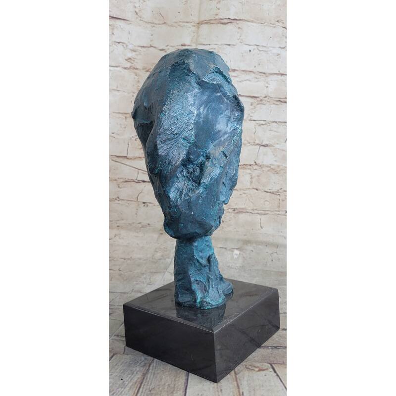 A Line Through Time Abstract Modern Artwork Female Bust Green Patina Bronze Statue