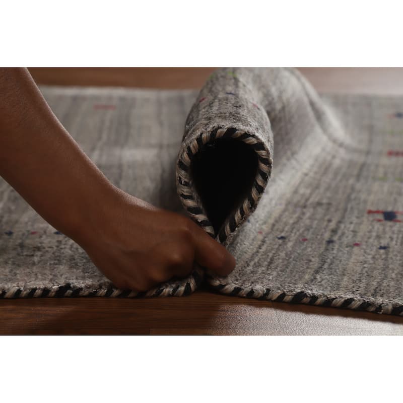 Hand Knotted Oriental 100% Wool Carpet Tribal Animal Pictorial Greys & Charcoal Gabbeh Area Rug - 5' 9'' X 4' 1''