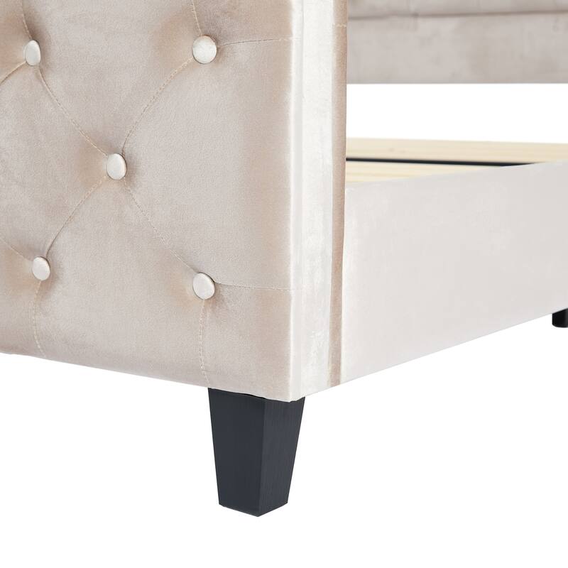 Christopher Knight Home - Amara Traditional Velvet Upholstered Sleigh Bed with Wingback Headboard & Scroll Footboard, King Size