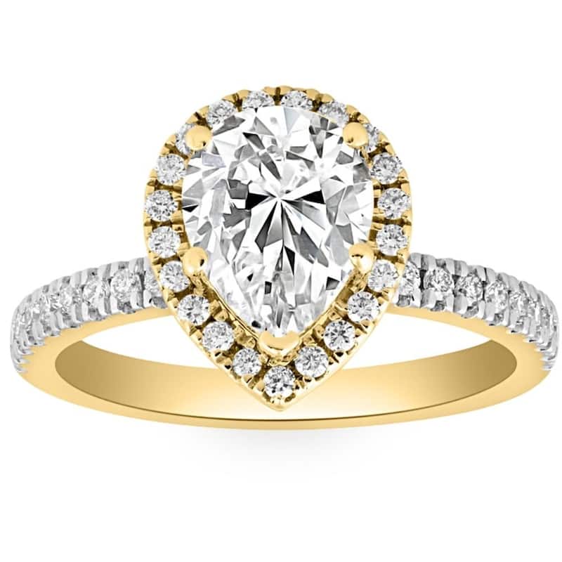 2 1/2Ct Pear Shape Diamond Lab Grown Engagement Ring White Yellow or Rose Gold