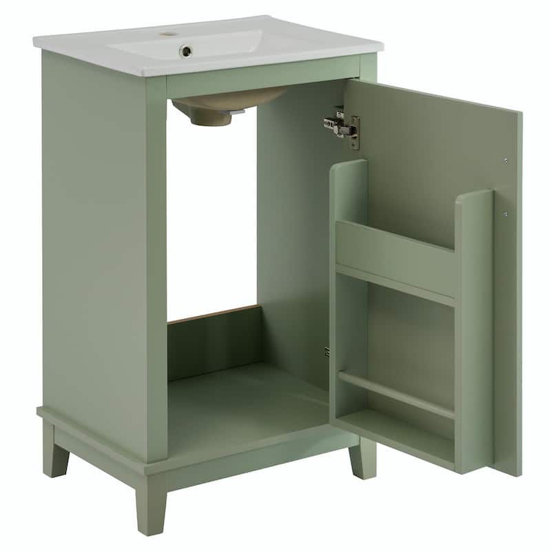 Modern 20-Inch Small Bathroom Vanity Cabinet with Ceramic Basin