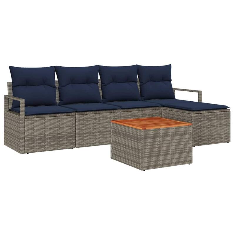 vidaXL 6 Garden Sofa Set with Cushions Black/Grey Poly Rattan - 90.6 x 24.4 x 27.2