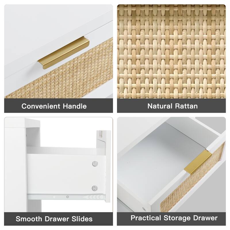 Anmytek Mid-Century Modern 1-Drawer White Nightstand Wood Bedside Table with Storage Shelf for Bedroom