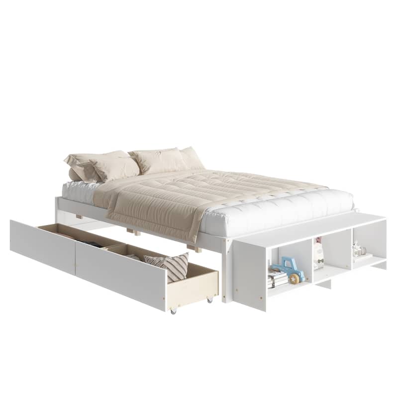 Full Size Bed with Storage Case, 2 Storage drawers, Lengthwise Support