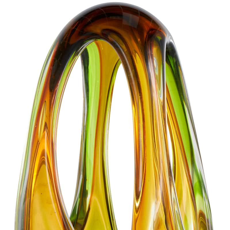 Orange Glass Ombre Cutout Abstract Decorative Sculpture with Green Accents