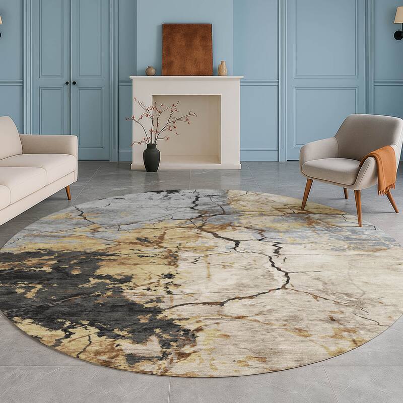 Machine Washable Indoor/ Outdoor Modern Crackle Chantille Rug