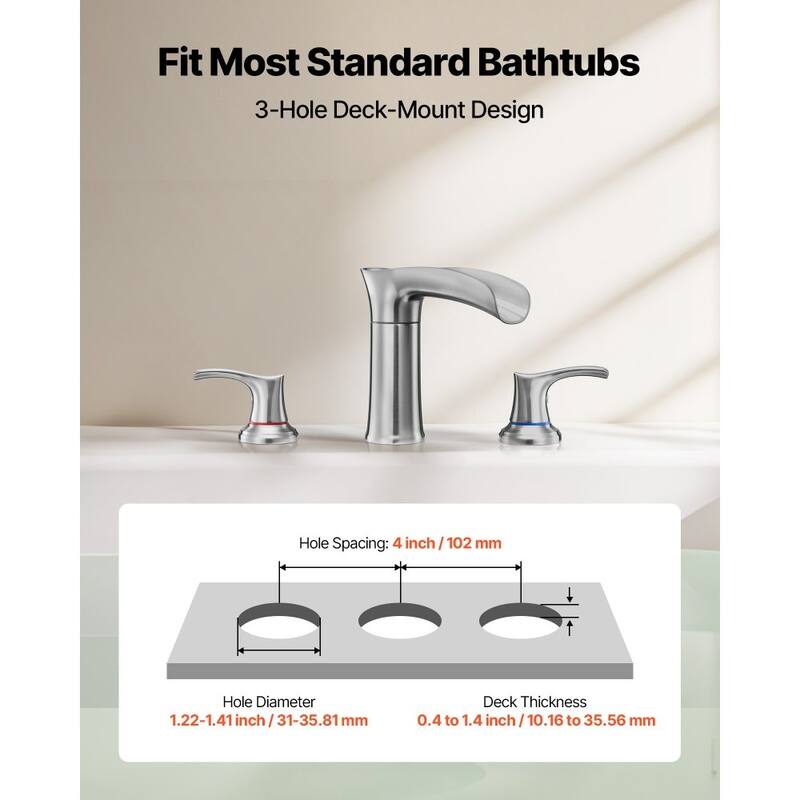 Zinc Alloy Deck Mount Roman Bathtub Faucet with Dual Handles and Drip-Free 3-Hole Installation - 6.30” x 2.24” x 8.86”