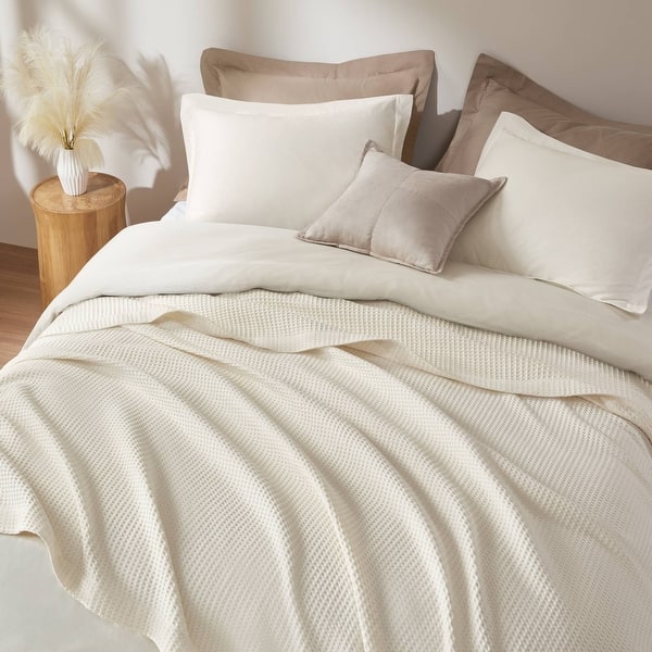 Madison Park Waffle Weave Cotton Blanket - King - Ivory