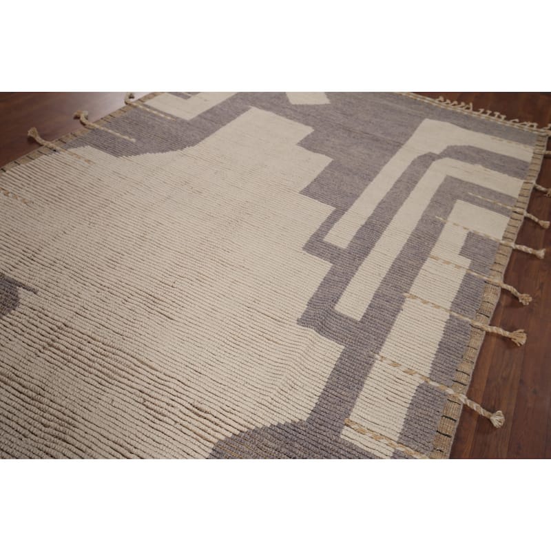 Earth Tone Moroccan Modern Area Rug Hand-Knotted Wool Carpet - 6'0"x 9'9"