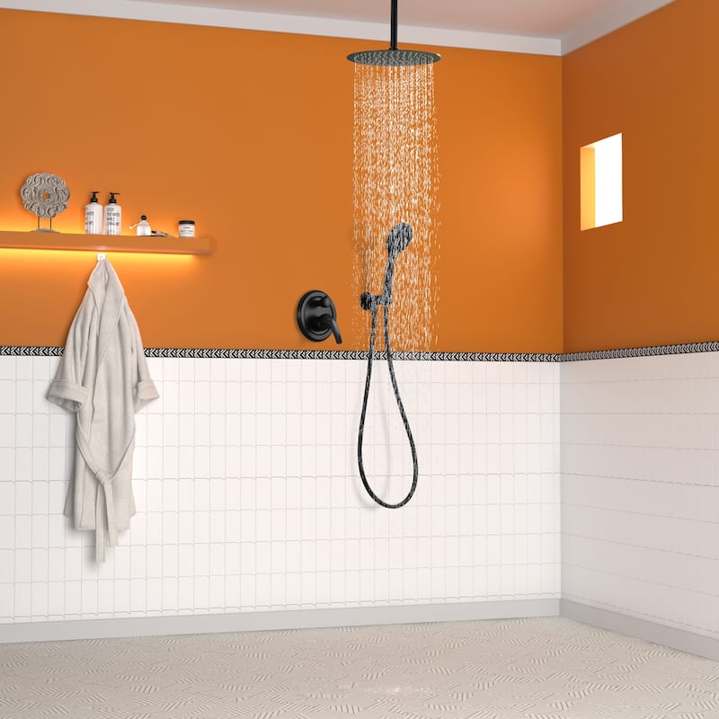 5-Spray Patterns with 2.5 GPM 12 in. Ceiling Mount Dual Shower Heads with Valve Included