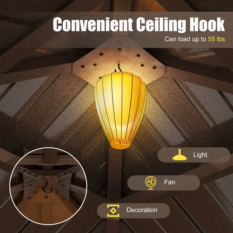 Costway 10 X 10 FT Hardtop Gazebo with Curtain Heavy-Duty Double-Roof