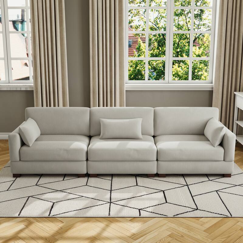 Corduroy Modular Sectional Sofa with Ottoman and Pillows