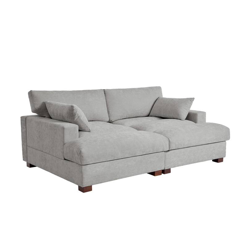 Mid-Century Chenille Adjustable Headrest Chaise Lounge Sofa