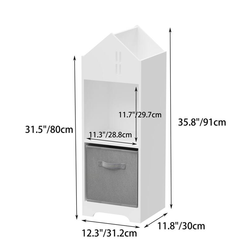 2-Tier Kids Bookcase with Storage and Collapsible Fabric Drawers