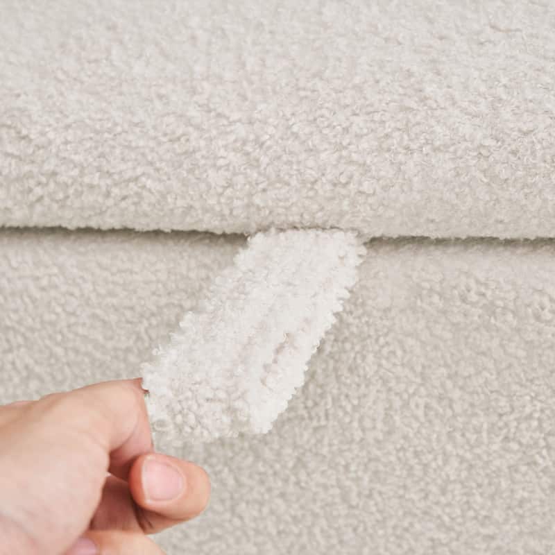 39.5" Off White Boucle Storage Ottoman Bench Sherpa Storage Bench Ottoman Foot Rest End of Bed for Living Room Bedroom,Wood Leg