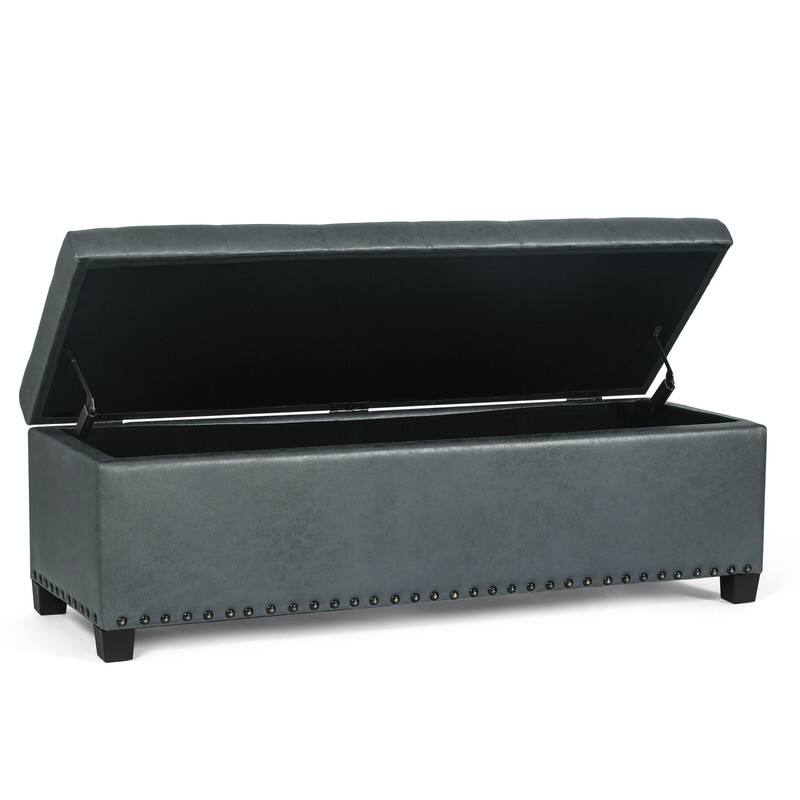 Adeco Storage Ottoman Faux Leather Button Tufted Bench Rectangle Footrest
